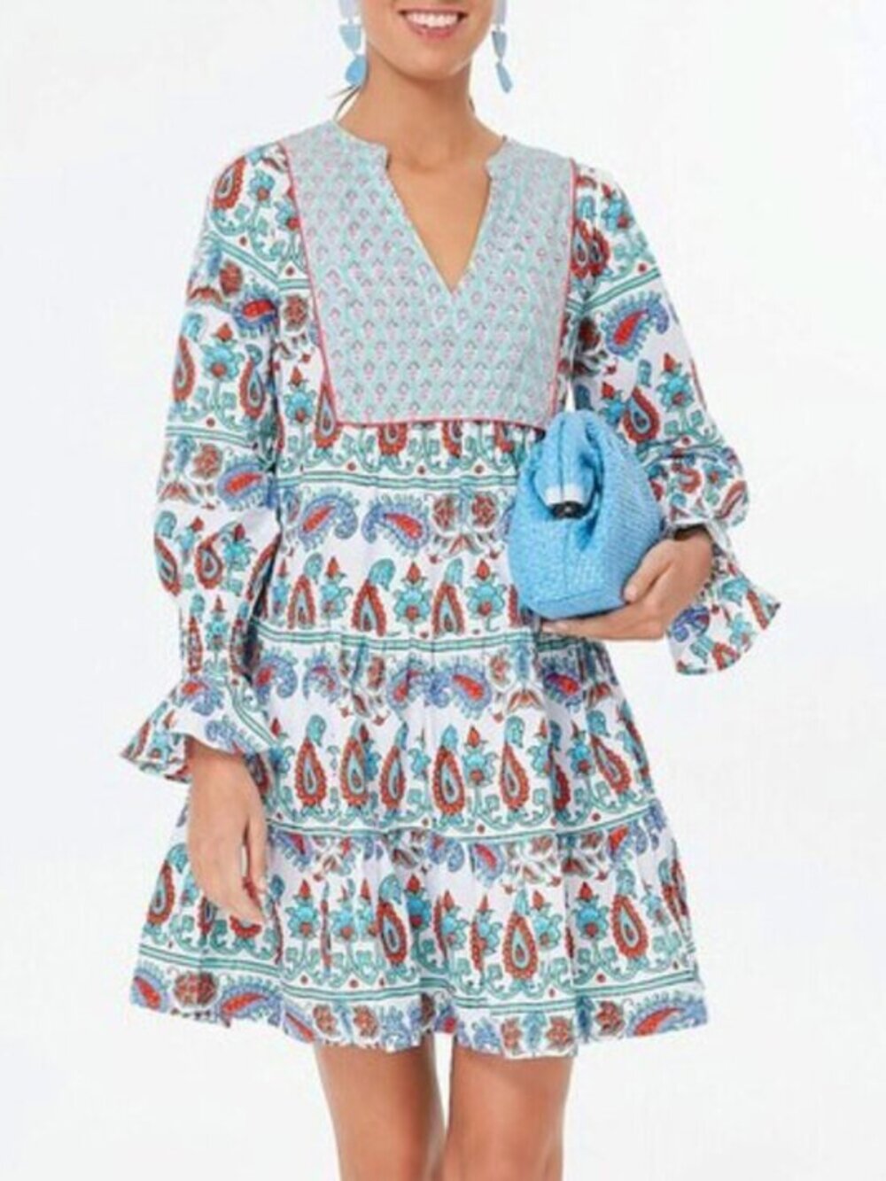 New Tuckernuck Kenzo 100% Cotton Block Print Mini Dress Seagrass XS